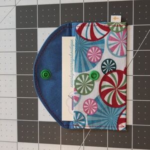 Christmas PinWheels Gift Card Holder Reusable Lined Fabric Washable Snaps Closed
